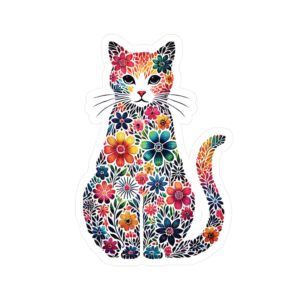 Water and scratch-resistant floral cat vinyl decal