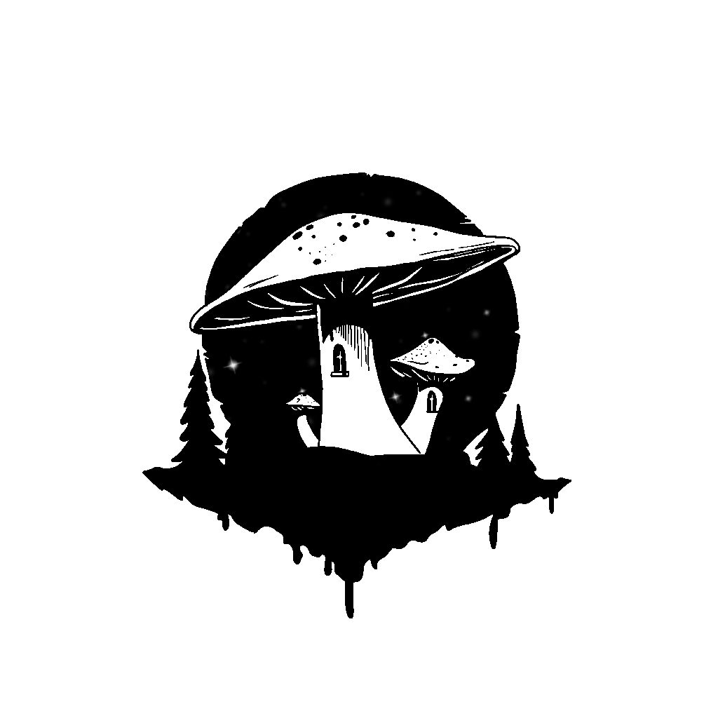 Black cat curled into a crescent moon shape, with stars and sparkles scattered across its body and tail, blending into a starry night background.